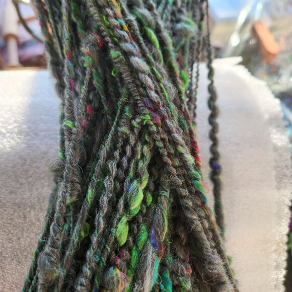 Yarn, art yarn, new, hand spun 2.1 oz. in shades of green, fine wool. - Picture 2 of 3